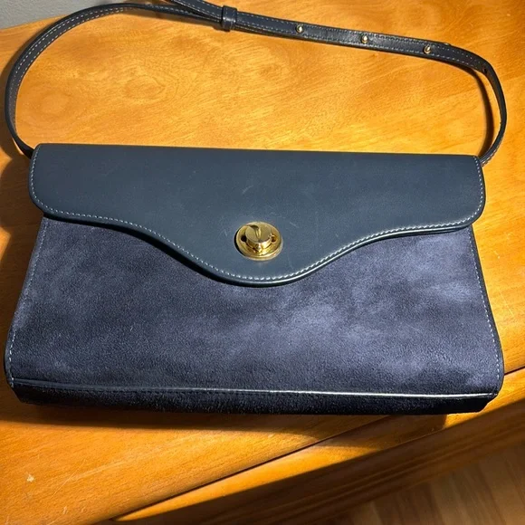 Mansur Gabriel Navy Suede Bag - Picture 1 of 8
